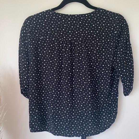 Black 3 Quarter Sleeve Button Blouse - Picture 3 of 5